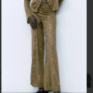 Zara womens wide leg pants jacquard stretch pull on paisley floral size medium